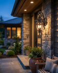Black And Clear Three Light Seeded Dimmable Outdoor Hanging Lights With Black And Clear Shades