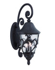 Black And Clear Three Light Frosted Dimmable Outdoor Hanging Lights With Black And Clear Shades