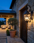 Black And Clear Three Light Frosted Dimmable Outdoor Hanging Lights With Black And Clear Shades