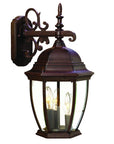Three Light Dark Brown Wide Hanging Lantern Wall Light