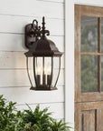 Three Light Dark Brown Wide Hanging Lantern Wall Light