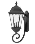 Black And Clear Three Light Hammered Dimmable Outdoor Hanging Lights With Black And Clear Shades