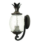 Black And Clear Three Light Crackled Dimmable Outdoor Hanging Lights With Black And Clear Shades