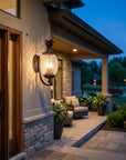 Black And Clear Three Light Crackled Dimmable Outdoor Hanging Lights With Black And Clear Shades