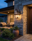 Bronze And Clear Three Light Hammered Dimmable Outdoor Hanging Lights With Bronze And Clear Shades