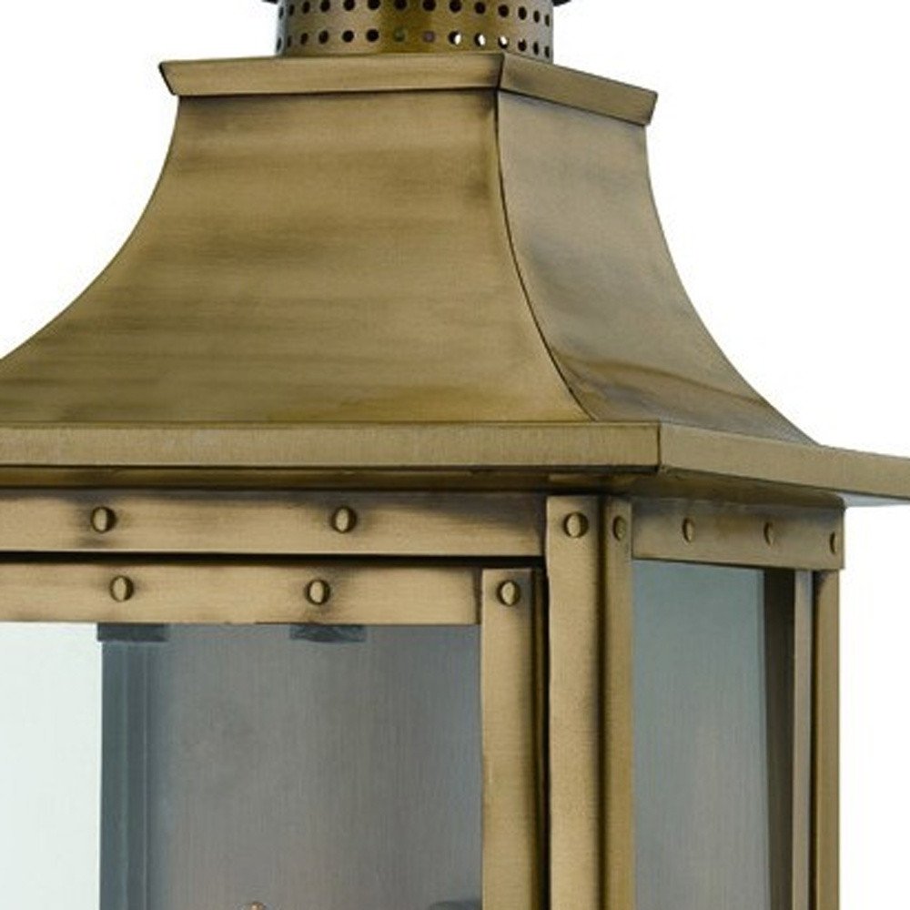 Brass And Clear Two Light Transparent Dimmable Outdoor Hanging Lights With Brass And Clear Shades