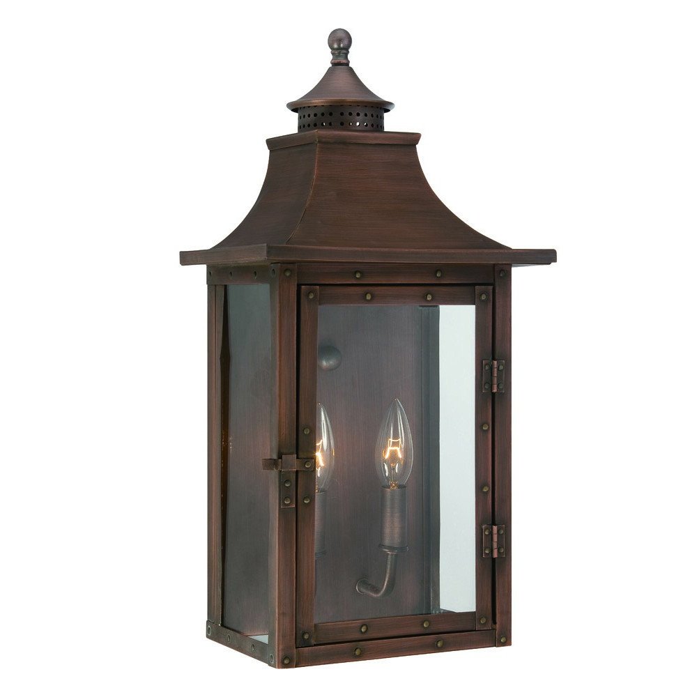 Two Light Transparent Dimmable Outdoor Hanging Lights With Copper And Clear Shades