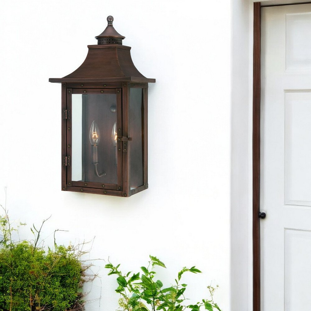 Two Light Transparent Dimmable Outdoor Hanging Lights With Copper And Clear Shades