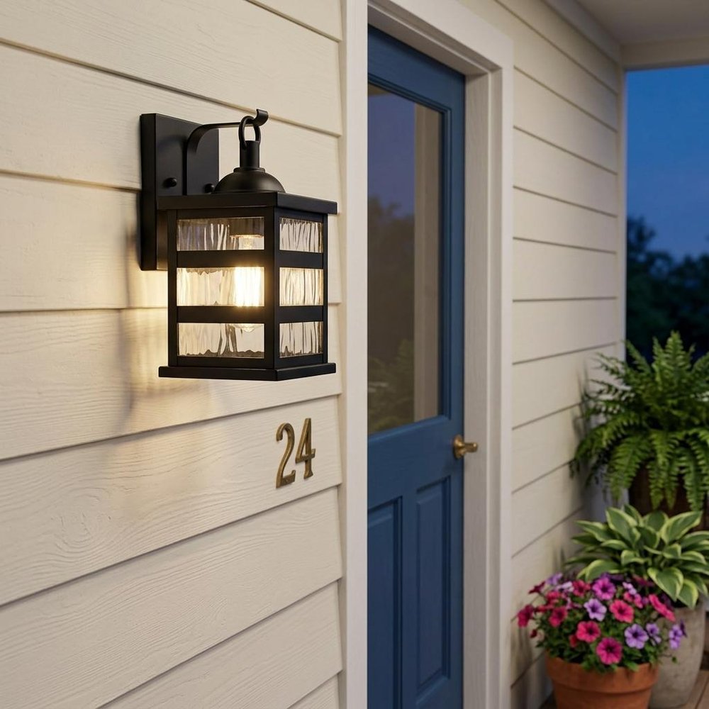 Glass panel Matte Black Outdoor Cage Light