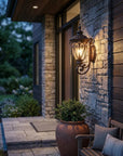 Antiqued Bronze Seeded Dimmable Outdoor Hanging Light With Antiqued Bronze Shades