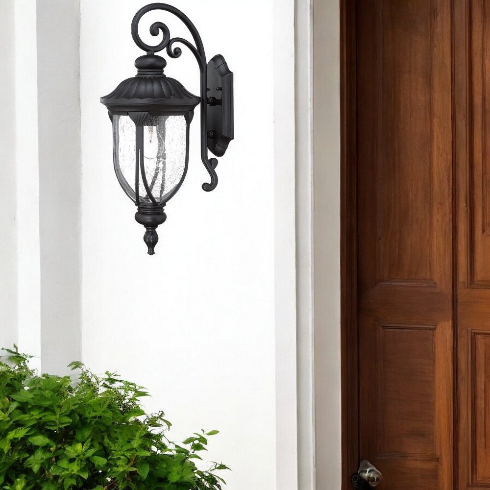 Black And Clear Seeded Dimmable Outdoor Hanging Light With Black And Clear Shades