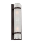 Two Light Bronze and White Glass Wall Sconce