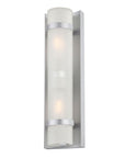 Two Light Brushed Silver and White Glass Wall Sconce