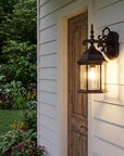 Narrow Brown Domed Hanging Glass Lantern Wall Light