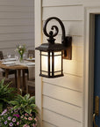 XL Antique Bronze Frosted Linen Glass Lantern Wall Light