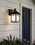 Petite Matte Black Frosted Glass Lantern Wall Light