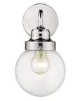 One Light Silver Wall Sconce with Round Glass Shade