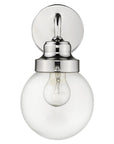 One Light Silver Wall Sconce with Round Glass Shade