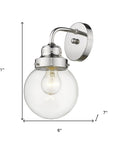 One Light Silver Wall Sconce with Round Glass Shade