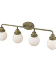 36" Brass And White Metal And Glass Four Light Vanity Light