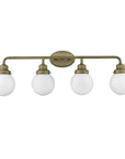 36" Brass And White Metal And Glass Four Light Vanity Light