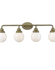 36" Brass And White Metal And Glass Four Light Vanity Light