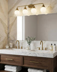36" Brass And White Metal And Glass Four Light Vanity Light