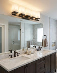 8" Black And White Metal and Glass Vanity Flush Mounted Sconce