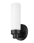 Matte Black Wall Light with Narrow Frosted Glass Shade