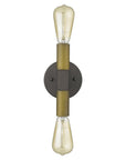Two Light Brass and Wood Wall Sconce