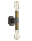 Two Light Brass and Wood Wall Sconce