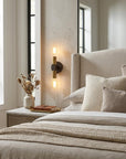 Two Light Brass and Wood Wall Sconce