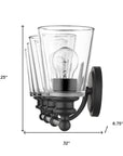 8" Black And Clear Metal and Glass Vanity Flush Mounted Sconce
