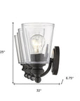 8" Black And Clear Metal and Glass Vanity Flush Mounted Sconce