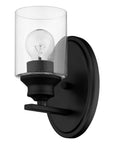 One Light Matte Black Wall Light with Clear Glass Shade