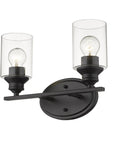 14" Black And Clear Metal and Glass Two Light Flush Mounted Sconce