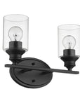 14" Black And Clear Metal and Glass Two Light Flush Mounted Sconce
