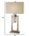 36" Nickel Iron Geometric Table Lamp With Ivory Shade
