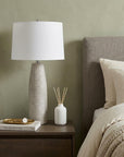 33" Light Gray Ceramic Table Lamp With White Drum Shade
