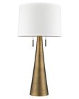 34" Brass Metal Two Light Table Lamp With White Empire Shade