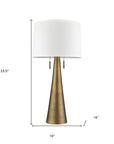 34" Brass Metal Two Light Table Lamp With White Empire Shade