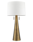 34" Brass Metal Two Light Table Lamp With White Empire Shade
