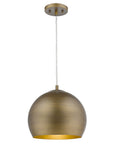 Latitude 1-Light Hand Painted Antique Gold Pendant With Gold Interior Shade