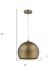 Latitude 1-Light Hand Painted Antique Gold Pendant With Gold Interior Shade