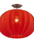 Shanghai 1-Light Brushed Nickel Pendant With Sheer Red Ribbon Shade