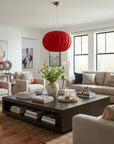 Shanghai 1-Light Brushed Nickel Pendant With Sheer Red Ribbon Shade