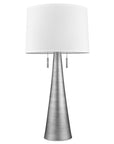 34" Silver Metal Two Light Table Lamp With White Empire Shade