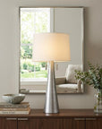 34" Silver Metal Two Light Table Lamp With White Empire Shade