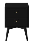 26" Black Solid Wood Two Drawer Nightstand