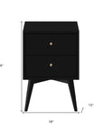 26" Black Solid Wood Two Drawer Nightstand